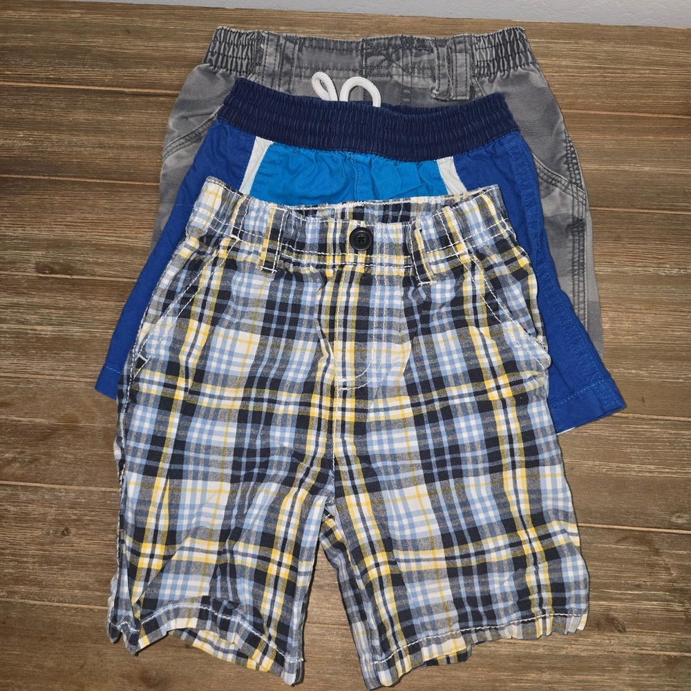 Set of‎ 3 Toddler Boys Shorts Bundle Plaid Camo Blue 12-18M